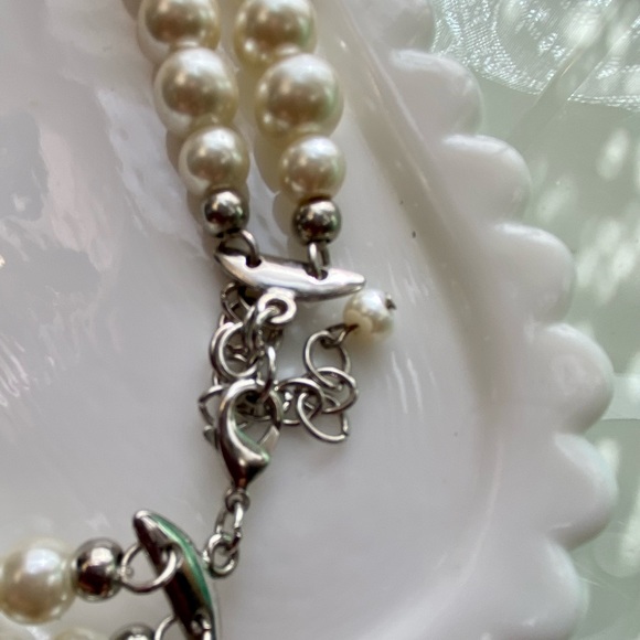 Vintage double strand faux pearl and crystal collar style necklace - Picture 6 of 6